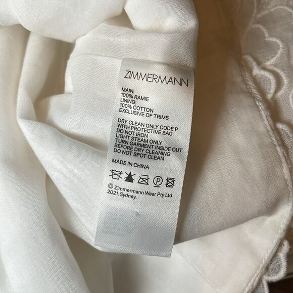 Zimmermann Lola Embroidered Floral Ramie White Puff Sleeve Crop Top Size 8 - Picture 9 of 10